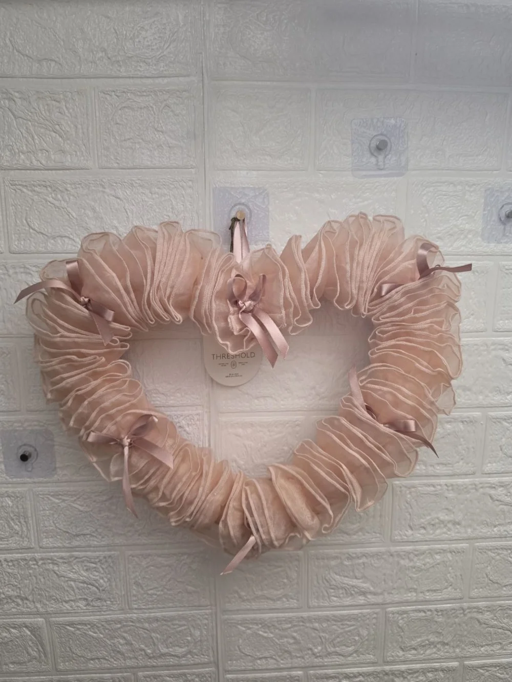 New Valentine's Day Blush Pink Heart Wreath Lace Ribbon, by Threshold 14